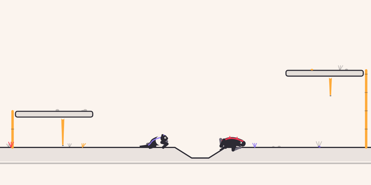 Paper Dolls — a lizard chasing a scrambler across a 2D terrarium